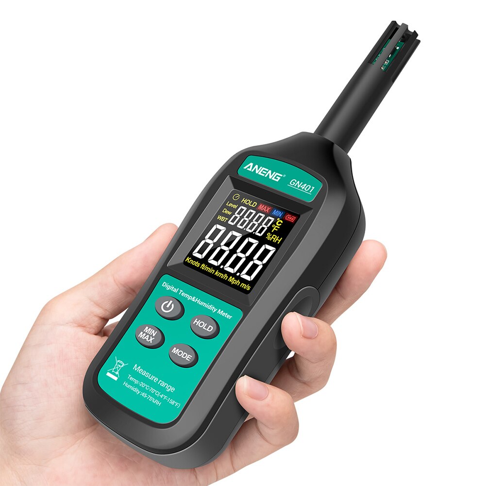 Met dauwpunt temperatuur vochtigheidsmeter abs draagbaar automatische uitschakeling digitaal display 2 in 1 batterijgevoed multifunctioneel