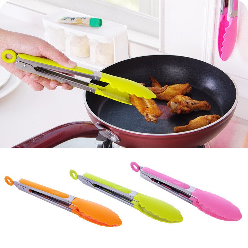 Pinzas de silicona de acero inoxidable para cocina, accesorios de cocina, pinza de barbacoa para ensalada y sartén, tenazas para servir comida, utensilios de cocina