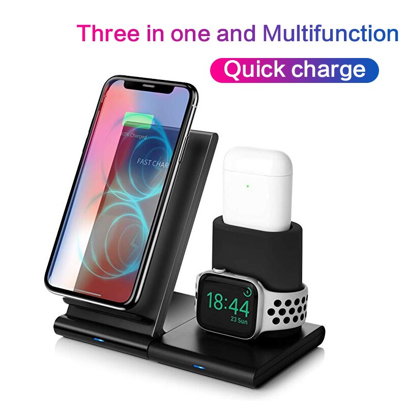 3 in 1 Qi Wireless Charger for iPhone 11 pro XR 8 for Airpods Charger Dock Station Wireless Charging Stand for Apple watch 4 3 2