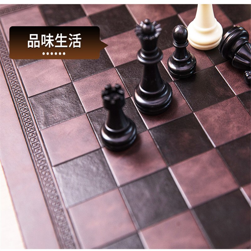 Tablero de ajedrez de cuero de doble cara, tablero de ajedrez de PU de 33,7x33,7 cm, damas plegables de 35mm, tablero de juego de ajedrez internacional IB05