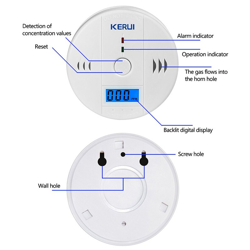 Kerui hjem sikkerhed brand co gas sensor kulilte detektorer kulilte alarm fungerer uafhængigt