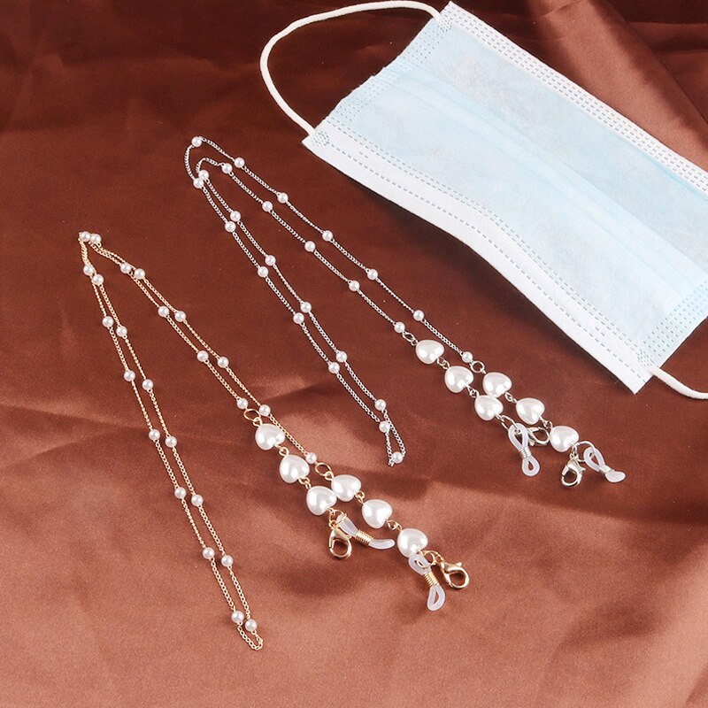 1Pc Metalen Liefde Hart Masker Ketting Vrouwen Delicate Mode Parel Ketting Anti-Slip Glazen Ketting Anti-Verloren masker Touw