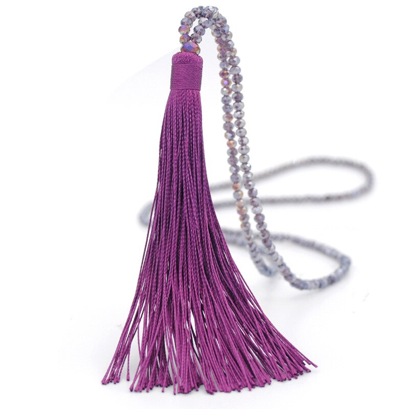 VENDITA Vintage Boho Lunga Frangia Della Nappa Collane del pendente per Le Donne Collier Della Boemia di Perline di Vetro di Cristallo Dei Monili Della Catena: Purple