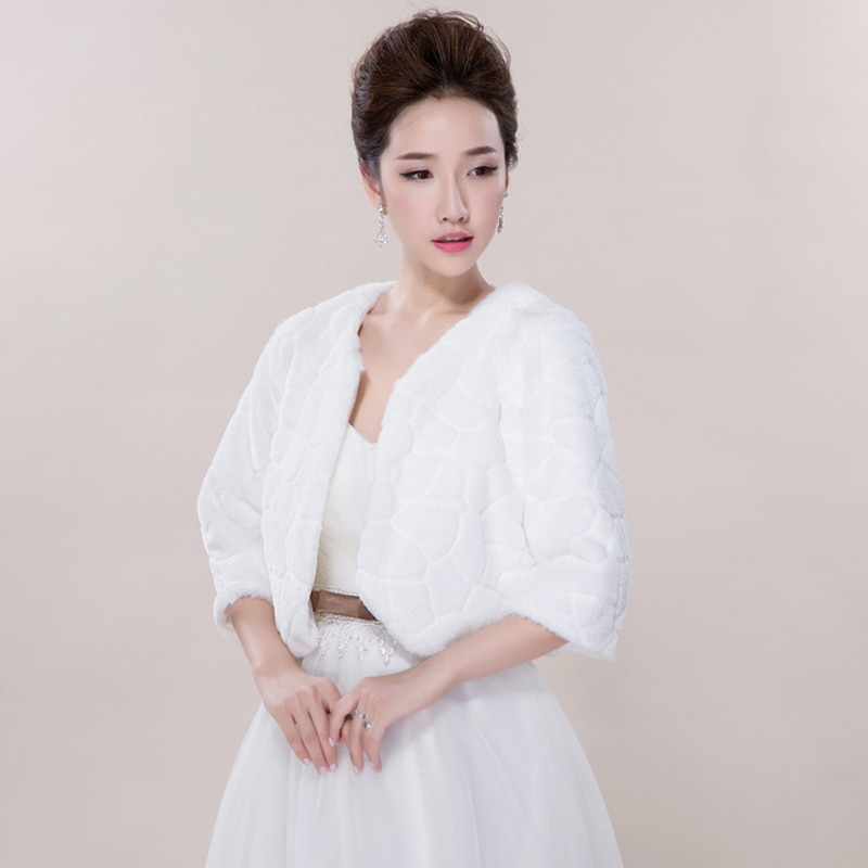 3/4 Lange Mouwen Bridal Wraps Bolero Bruid Winter Bruiloft Boleros Dikke Warme Faux Fur Jas Jas Huwelijk Accessoires