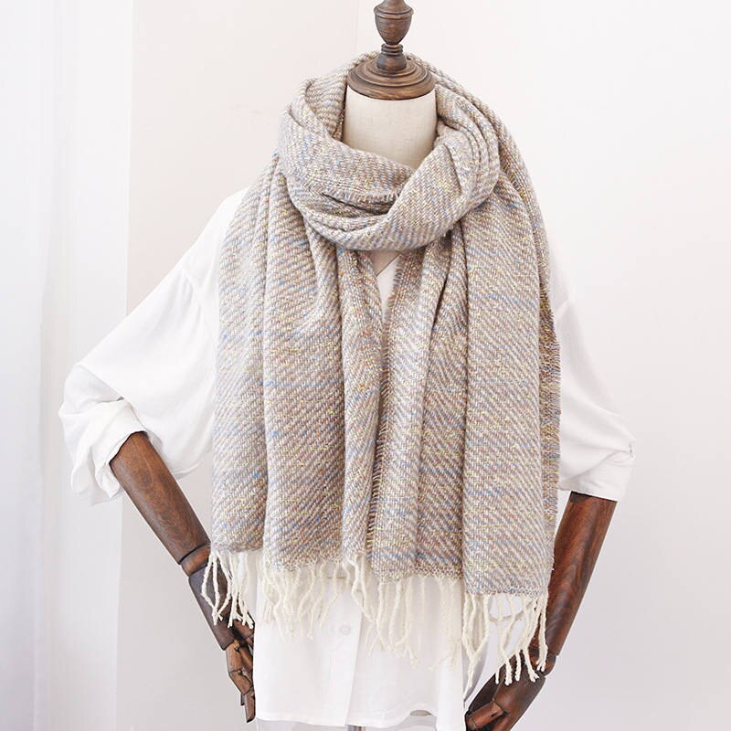 nueva bufanda con borla para mujer, bufandas brillantes suaves de Cachemira, bufandas elegantes para otoño e invierno, bufandas para mujer, Fular de envoltura sólida: Gris