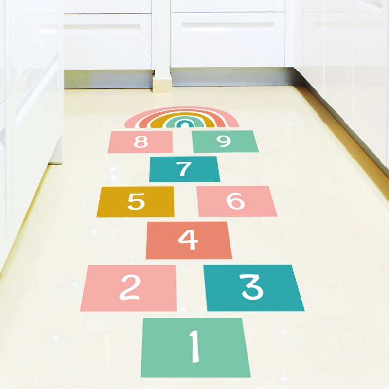 Kid Decor Rainbow Numbers Grid Children Wall Stickers Ground Stickers Floor Sticker Kids Kindergarte Game Decoration Home