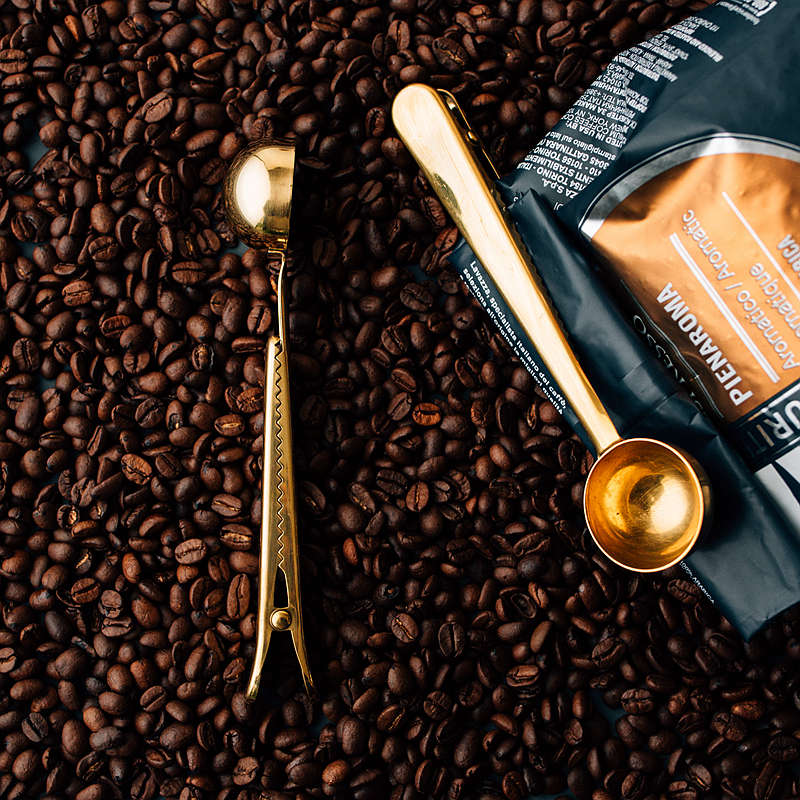 Multifuction guld kaffe te sked rostfritt stål tätning klipp pulveriserad mjölk snacks mät sked dekoration kök verktyg 1 pc