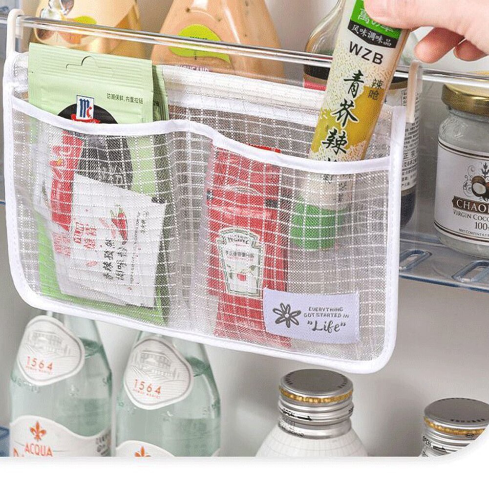 1pcs Refrigerator Storage Mesh Bag Portable Seasoning Food Snacks Net Bag Household Kitchen Hanging Classification Organizers