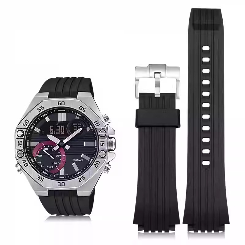 Correa de silicona ECB-10 para reloj Casio Edifice, pulsera de goma resistente al agua, con herramientas, ECB-10YP, ECB-10AT, ECB-950: Negro carbón