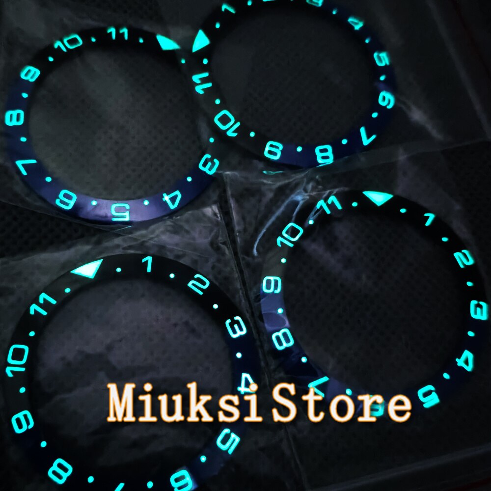 1Pcs 38Mm Blauw Super Lichtgevende Horloge Keramische Bezel 12 Uur Dual-Tijd Ring Insert Past Voor 40mm Horloges Horloge Case