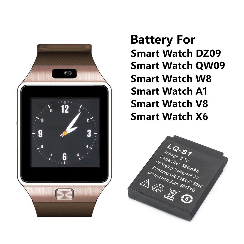 3.7V LQ-S1 380mAh SmartWatch Rechargeable Li-ion Li-po Lithium Polymer Battery For Smart Watch DZ09 QW09 W8 A1 V8 X6 31x24x5.1mm: Default Title