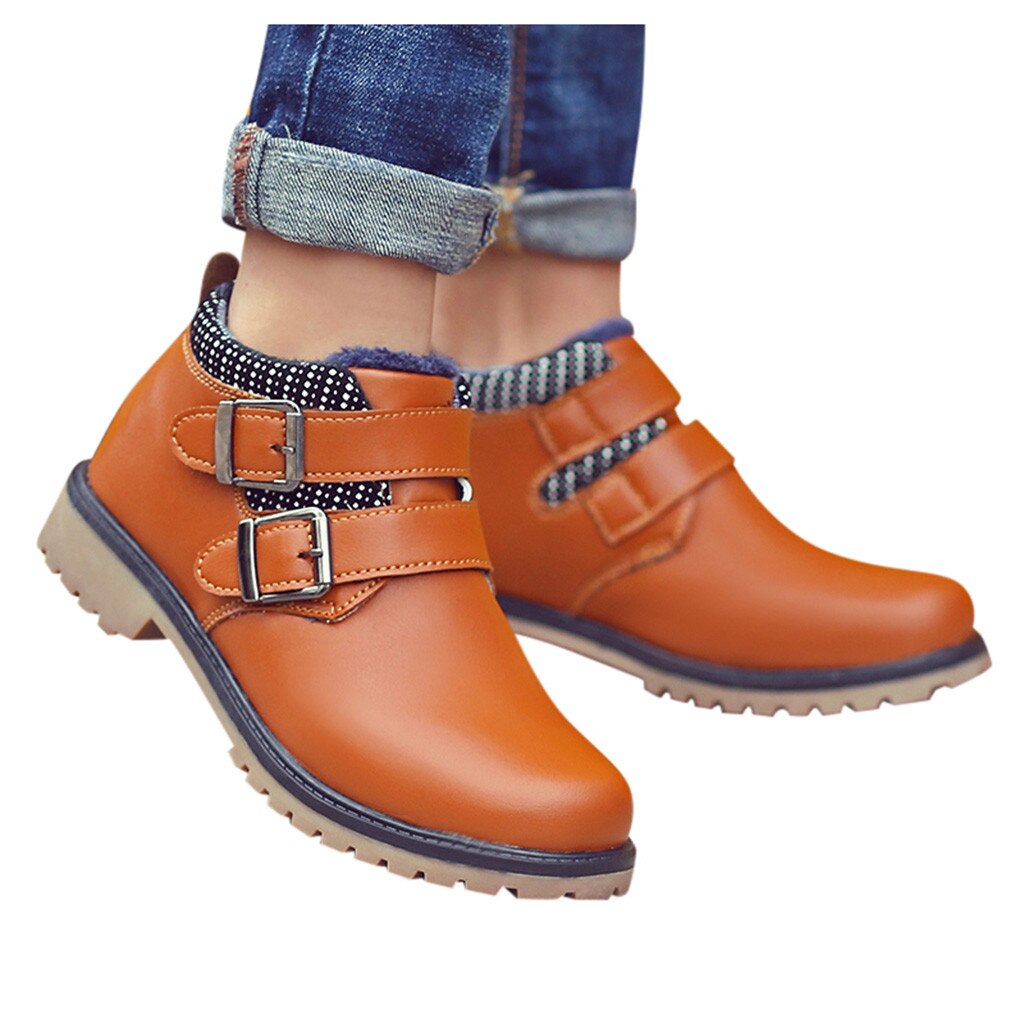 Chaussures pour enfants en cuir pour garçons, grandes tailles, en velours, confortables et décontractées, bottes de neige pour enfants, chaussure enfant  #y2: Brun / 12.5