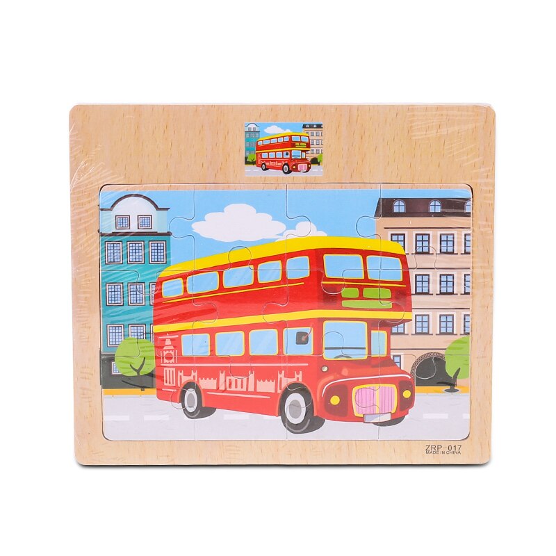 Baby Jigsaw Puzzles Wooden Board Jigsaw Toy Children 1-5 Years Old Cartoon Animal &Traffic Cognitive Early Education Puzzle Toys: Double-decker Bus