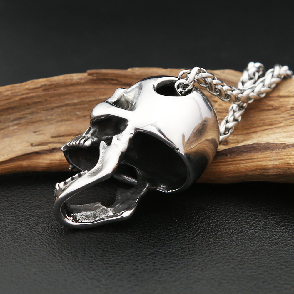 Gothic Vintage Rvs Schedel Hanger Ketting Voor Mannen Vrouwen Punk Schedel Flesopener Ketting Biker Sieraden Accessoires
