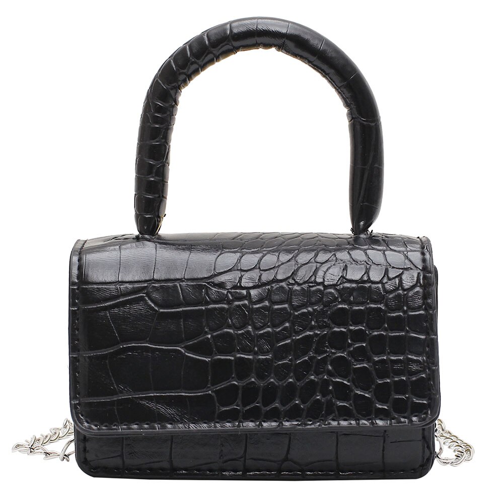 Mini Square Shoulder Bag PU Leather Women Chain Crossbody Stone Pattern Shoulder Bag Chain Handbag: Black