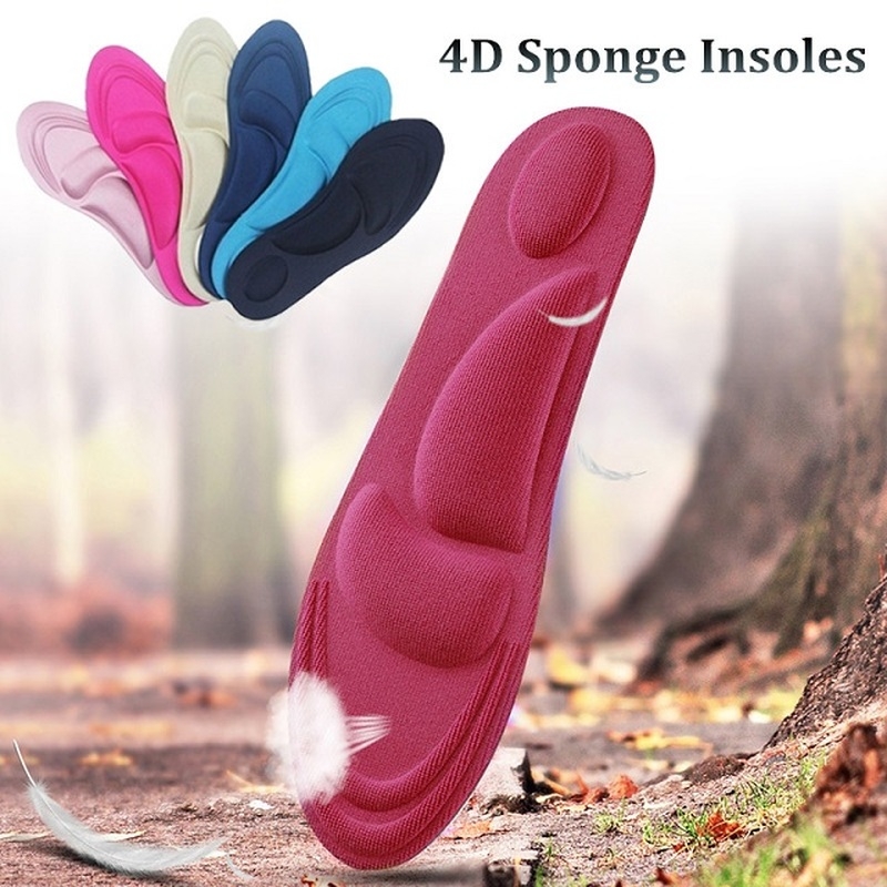 1 paire de semelles orthopédiques 4D pour hommes et femmes, semelles intérieures en éponge, chaussures de Sport confortables, absorbe les chocs, talon en Gel, couleur aléatoire