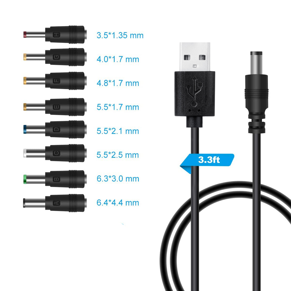 8-in-1 USB naar 5,5 * 2,1 oplaadkabel DC-oplaadnetsnoer Multifunctionele DC verwisselbare stekker Man-man kabel