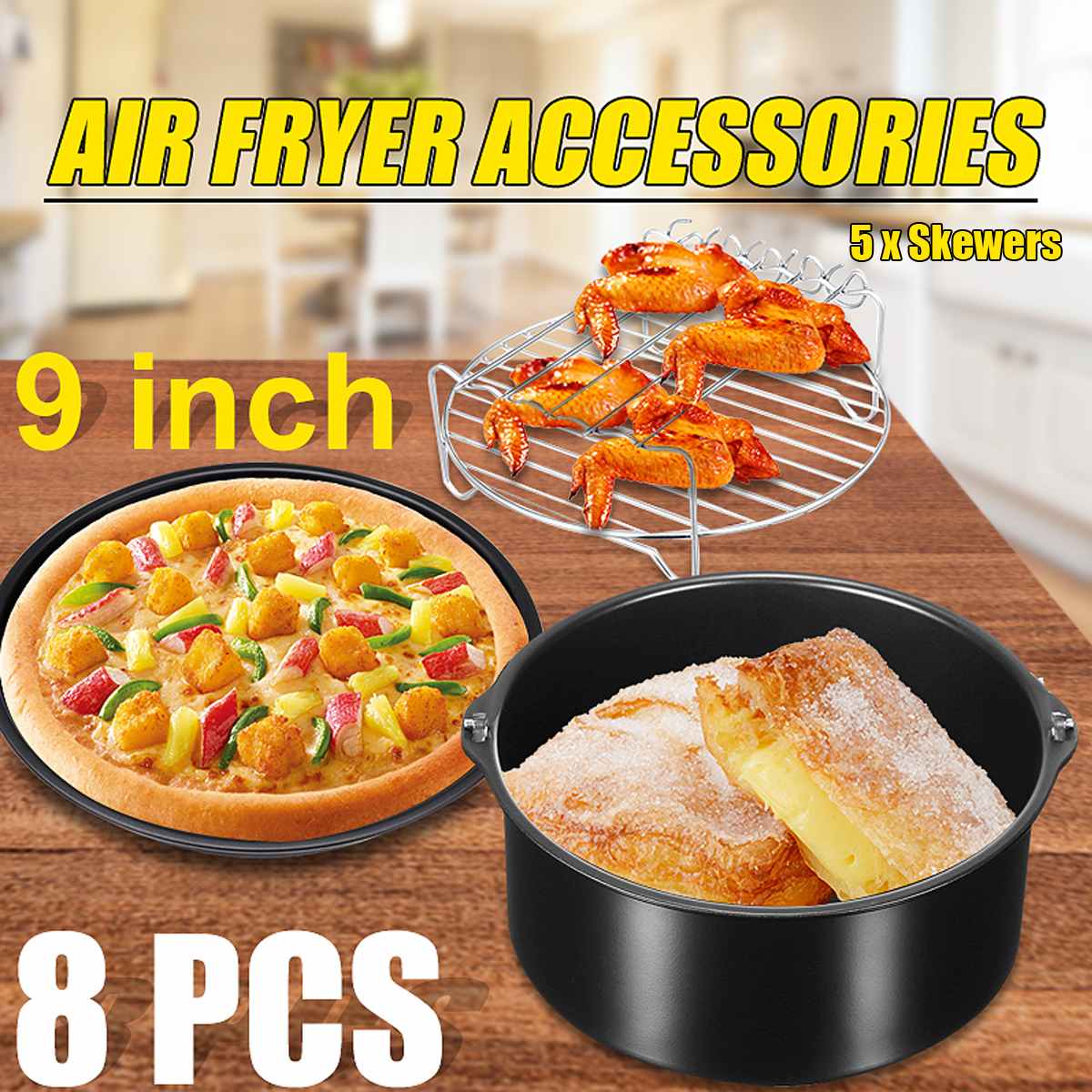 Acessórios para fritadeira a ar, acessórios para fritadeira a ar 9 Polegada adequados para fritadeira a ar 5.2-6.8qt 13/12/11/10/8x cesta de cozimento para pizza, grelha, utensílios de cozinha: 8pcs