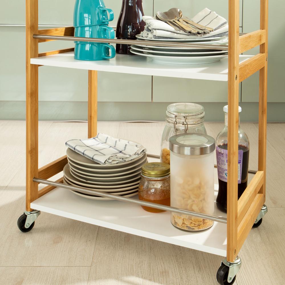 SoBuy® Carrito de server de bambú, Estanteria para nichos, Trolley de cocina, Estanterias de baño, FKW32-WN, ES