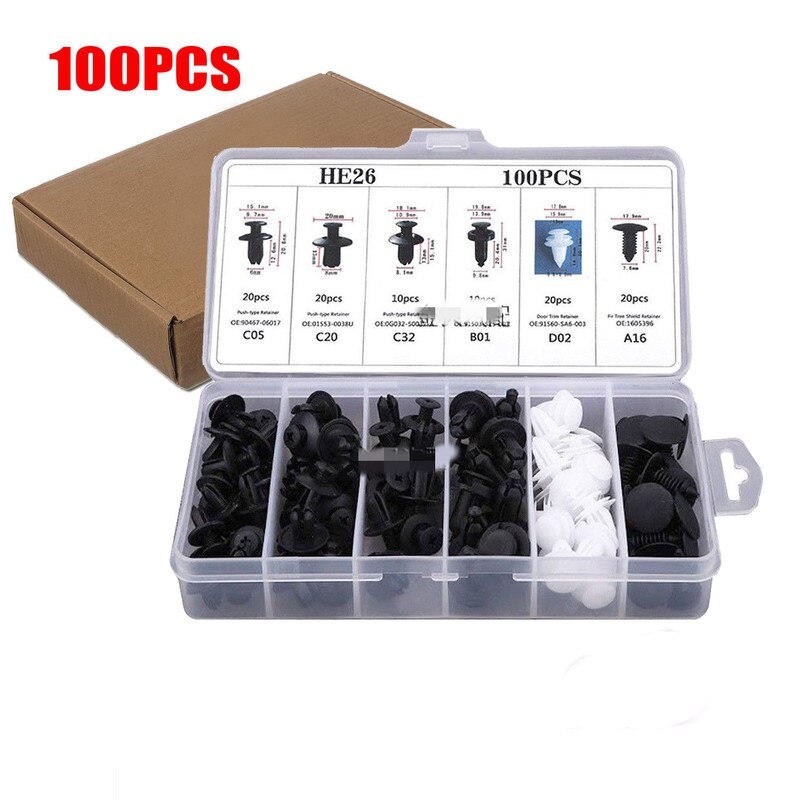 100Pcs Universal Gemengde Auto Fastener Clip Auto Body Push Retainer Pin Klinknagel Bumper Portierbekleding Retainer Fastener Kit