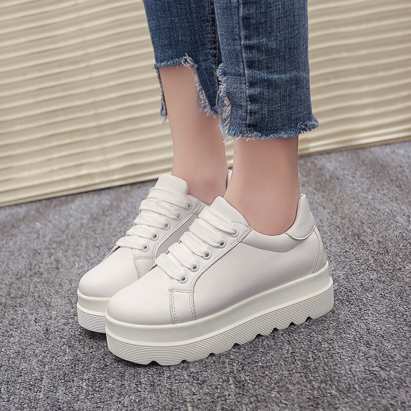 Women Sneakers Autumn Heels Women White Casual Shoes Lace-Up Women Shoes Platform Flats High top Women Shoes
