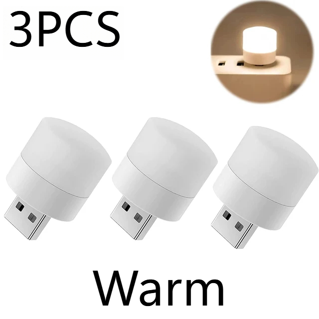 1/10Pcs Mini USB Night Light Eye Protection Book Reading Light USB Plug Computer Mobile Power Charging LED Night Lamp Warm White: WHITE