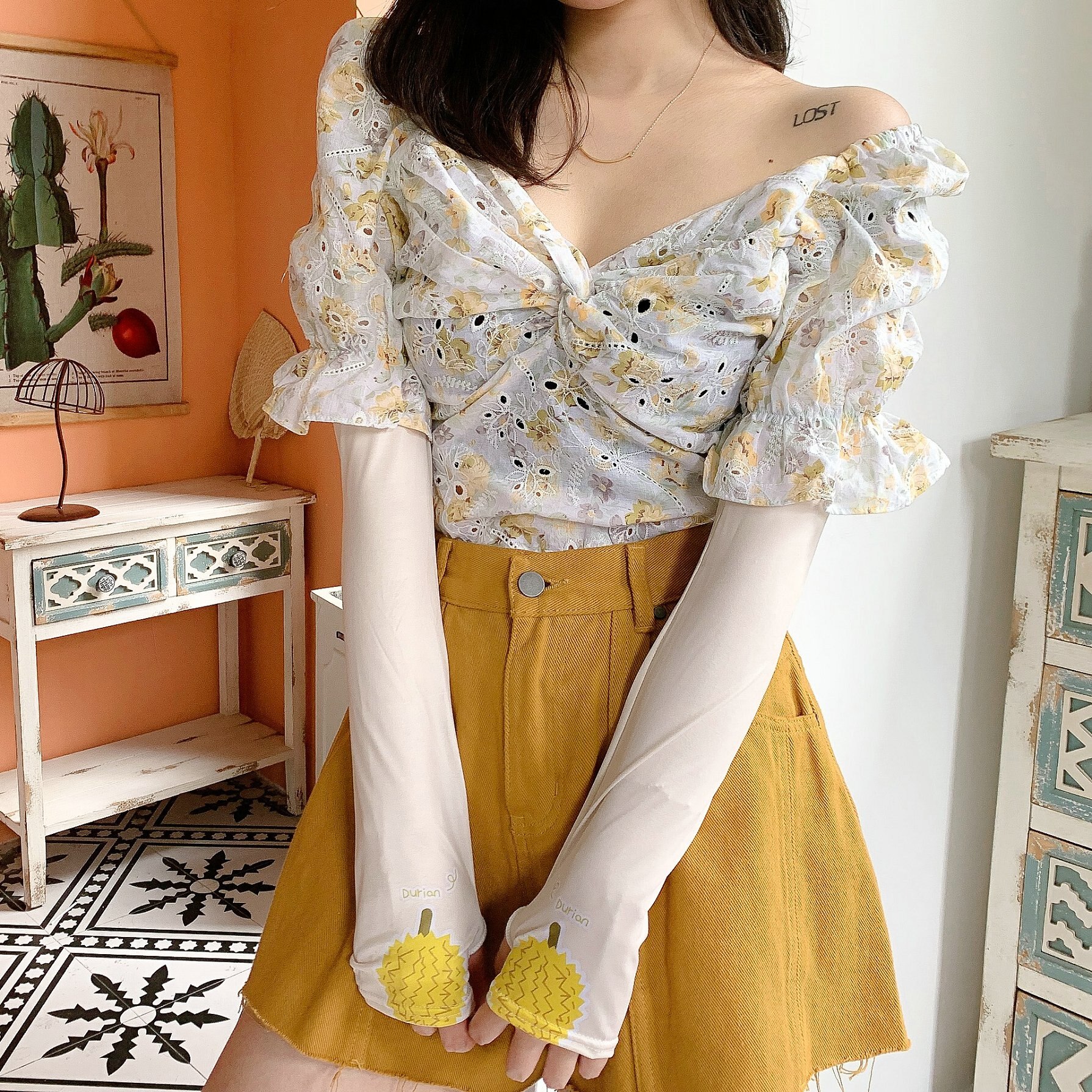 2 Stuks = 1 Pairs Koreaanse Stijl Leuke Fruit Ananas Oversleeves Alle-Match Zon Bescherming Uv Zon bescherming Arm Mouwen