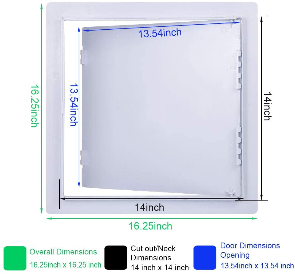 Plastic Access Panel for Drywall Ceiling 4x6inch-18x18inch Reinforced Plumbing Wall Access Doors Removable Hinged White: 14x14inch(35x35cm)