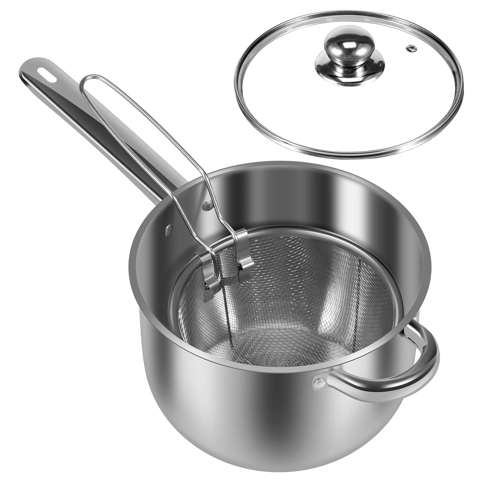 Stainless Steel fryer with French fries and chicken wings,household Mini oil pot with filter screen, Tianfu Luo Deep Fryer Pots: WHITE