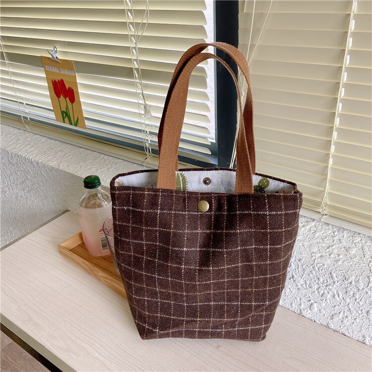 Mini bolso de pana de Estilo Vintage para mujer, mini bolso de mano pequeño, informal, para el almuerzo: Woolen brown