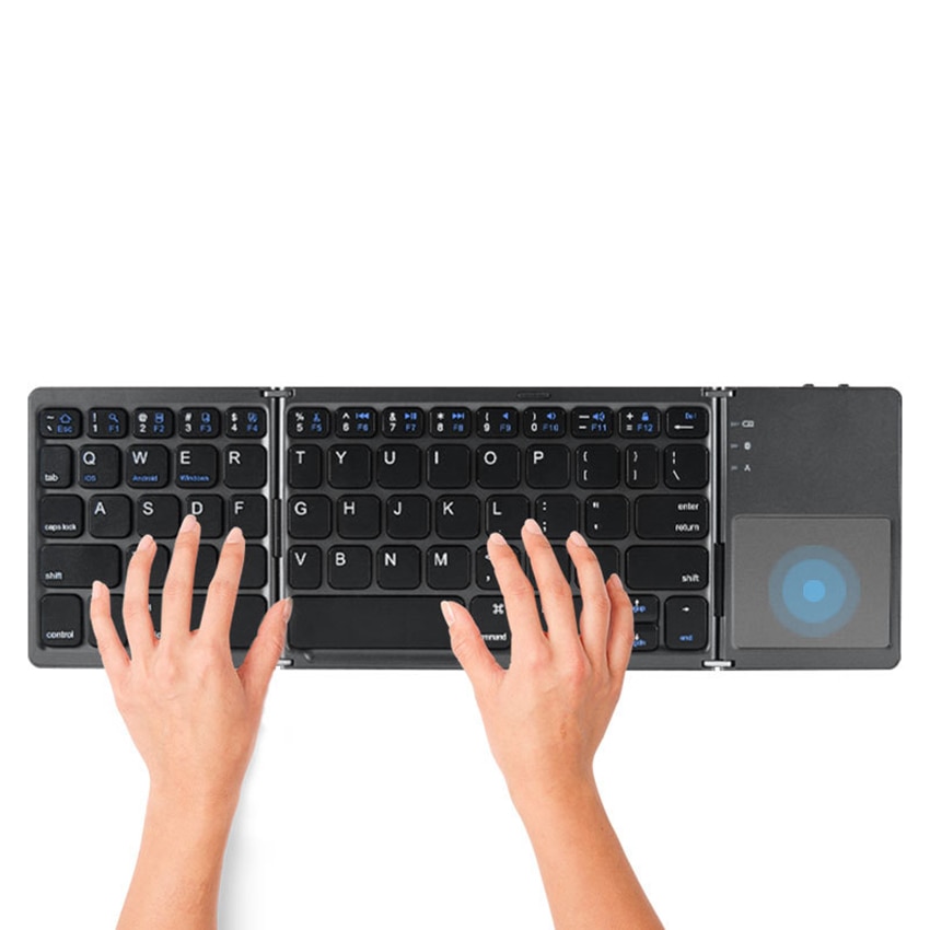 Bluetooth-kompatibel Tastatur, Klapp Tastatur mit Empfindliche Touchpad (Sync Bis zu 3 Geräte), tri-Gefaltet Fodable Tastatur