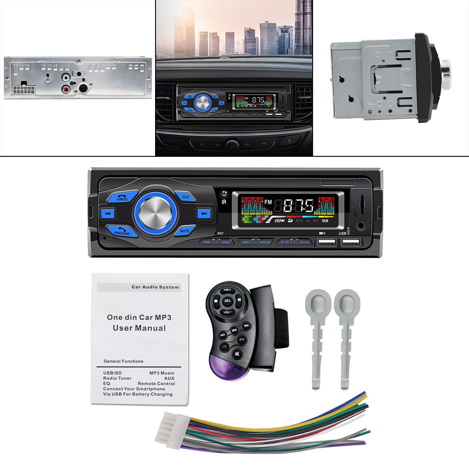 MP3 Player Car Stereo Head Unit 1 Din Bluetooth 5.0 AUX Input Adapter FM Radio Receiver Built-in Microphone for Vehicles Cars