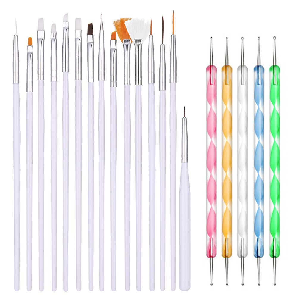 Nail art kwastenset, acryl, uv-gellak, stippen, schilderen, tekenen voor manicure, nagels, kwastenset, gereedschap: Wit