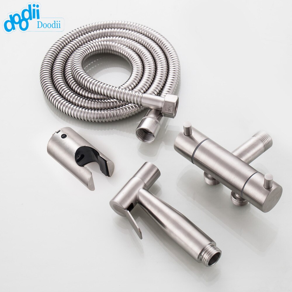 Doodii 304 Rvs Dubbele Gebruik Bibcock Set Met 1.5 Meters Doucheslang Dual Handvatten Wasmachine Kranen Bidet Kraan