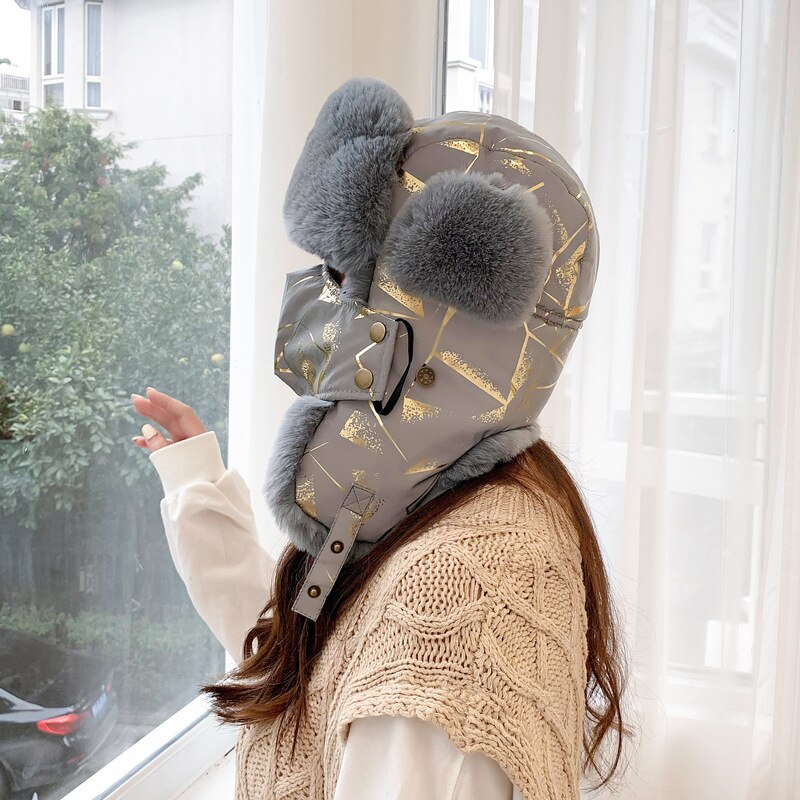 Gorros térmicos de estilo aviador para invierno para hombre y mujer, protección para las orejas, a prueba de viento, gorro de esquí de terciopelo grueso, de algodón cálido para nieve
