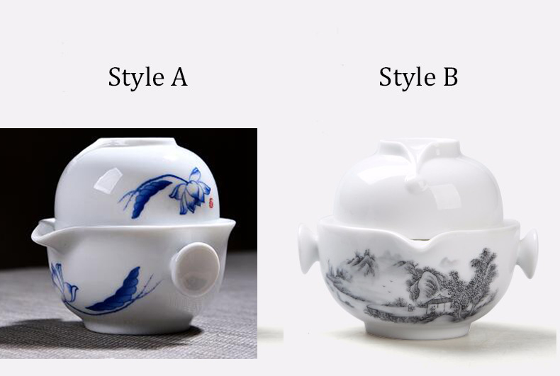 Taza de viaje de porcelana azul y blanca, juego de té incluye 1 olla 1 taza, tetera de , hermosa y fácil