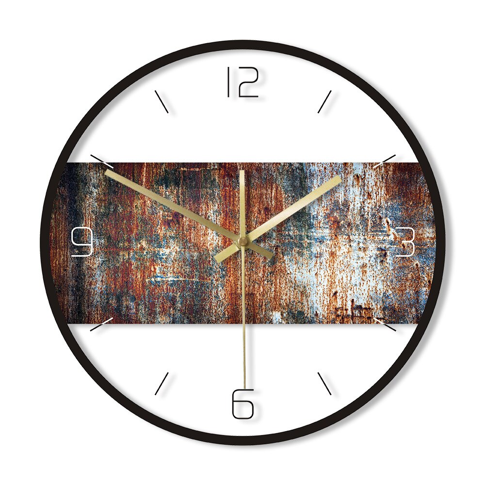 Rusty Metal Texture Printed Wall Clock Iron Faux Patina Covered With Rust Modern Round Vintage Art Wall Watch Housewarming
