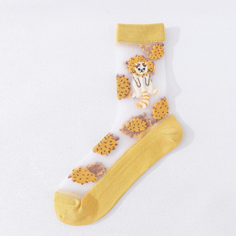 Calcetines de seda transparentes para mujer, medias femeninas de estilo japonés coreano, con estampado de frutas creativas, de vidrio ultrafino, 1 par: ZJ3H9