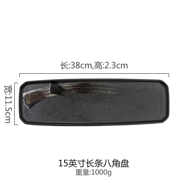 12 Inch Japanese Ceramic Black Sushi Dessert Tray Retro Rectangular Tableware Modern Household Dish Tray Sushi Kitchen Tableware: D-15inches