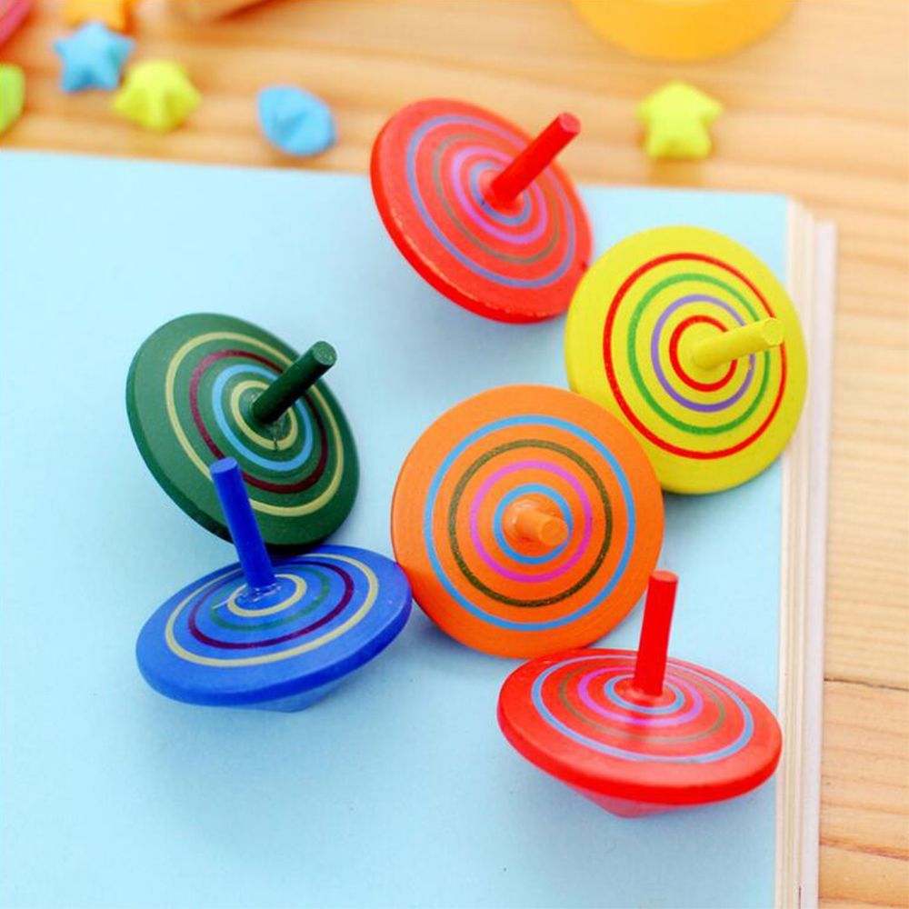 Funny Multi-color Children Leisure Spinning Top Wooden Hand Spinning Rotate