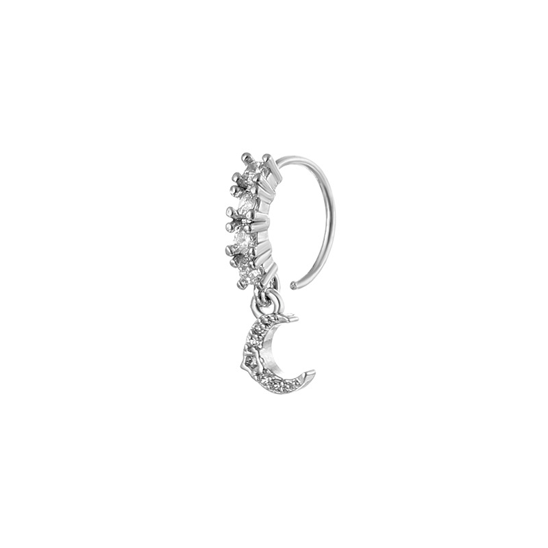 1 Uds. De aro de cristal CZ para tabique, Clickers, anillo para la nariz, Piercing para cartílago, pendiente de hélice, joyería para el trago, aros Daith, pendientes de lóbulo Rook: PLATEADO