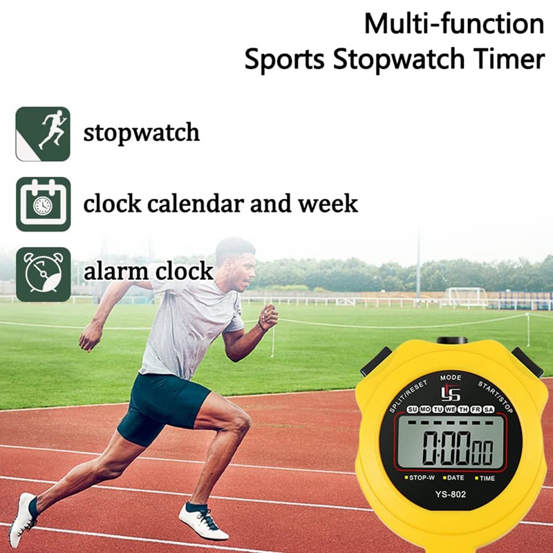 Sports Stopwatch Timer Lap Split Digital Stopwatch With Clock Calendar Alarm, Shockproof Stopwatch