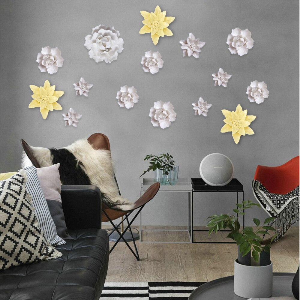 Fleur d'art en céramique murale suspendue, décor artisanal stéréoscopique artificiel pivoine de Luoyang pour salon