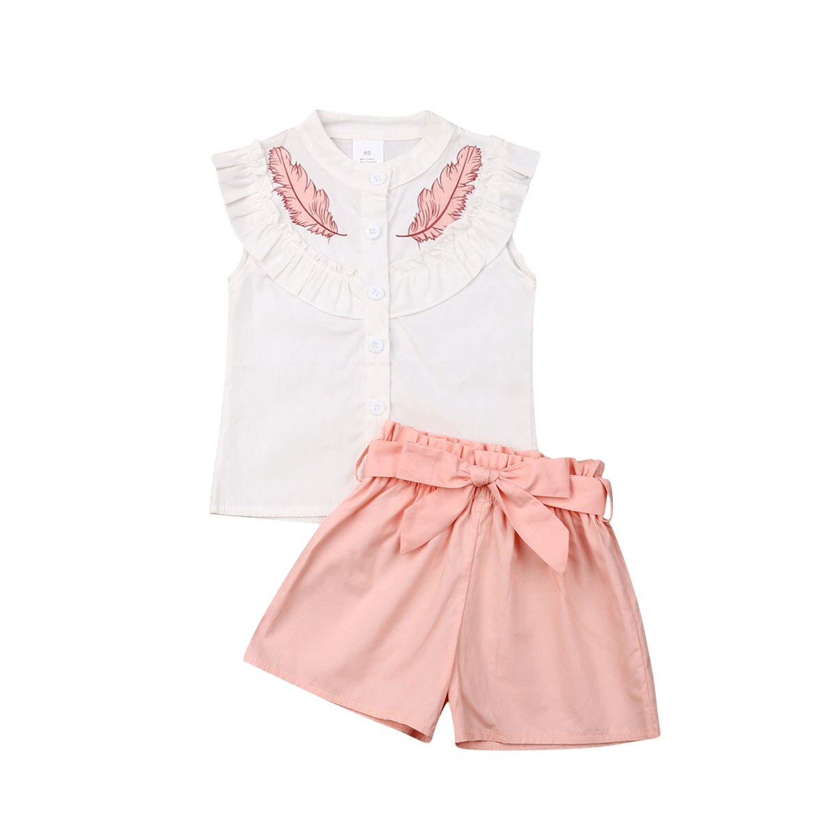 Lovely Kid Baby Girls Feather Clothes set top senza maniche estivi fasciatura pantaloncini 2 pezzi abiti moda abbigliamento 2-6 anni: White Pink / 6