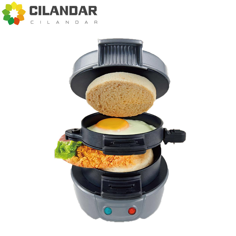 3-i-1 Frukostmaskin - Stek Ägg, Baka Bröd, Gör Hamburgare - 600-800W, 2 Skivor
