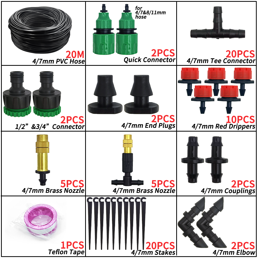 WUJIE 5-50M Tuin Micro Druppelirrigatie Automatische Besproeiingssysteem Kit Timer Controller DIY Mist Spray Koeling voor Potplanten: Rood