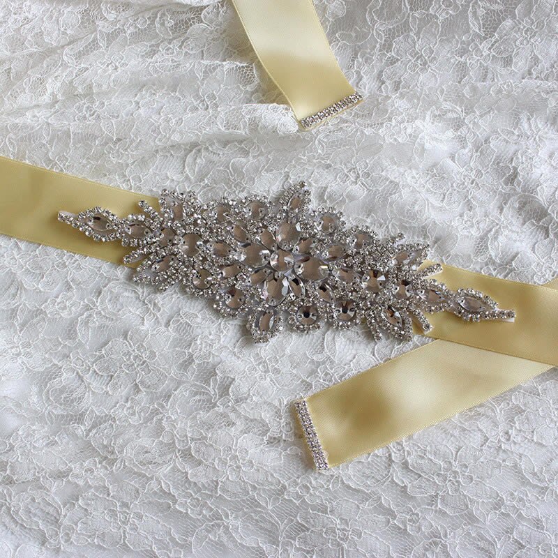 Bridal Crystal Wedding Accessories Satin Dress Belt Ribbon Waistband Sash for Evening Prom Dresses: Champagne