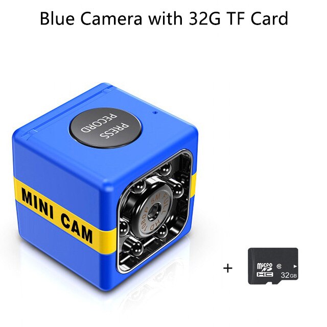 Full HD 1080P Mini Camera DVR Micro Camera Motion Detection Night Vision Car Recorder Camcorder Portable Outdoor Sports Cam: Blue Camera with 32G