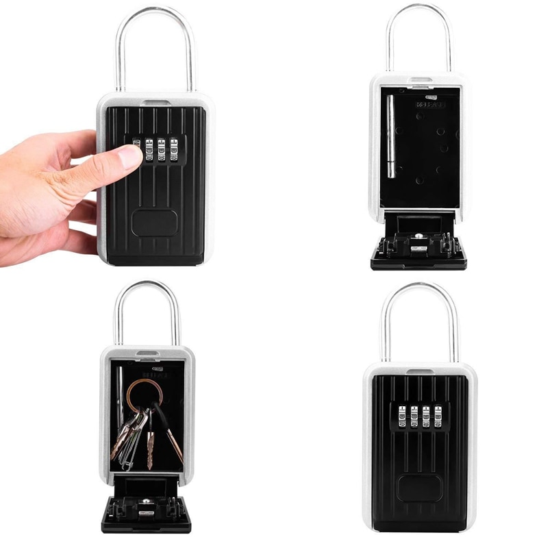 MOOL 4-Digit Key Lock Box Combination Wall Mounted Lock Box Weatherproof Resettable Portable Lock Box (with Waterproof Cover)