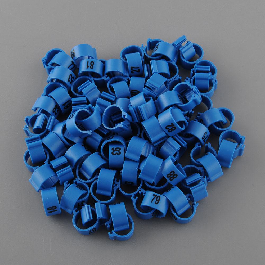Anillos Clip bandas para las piernas púrpura 100 Uds aves pájaro pato Gadget mascota Suministros 1-100 numerado gallina paloma pollitos mascotas 10,5mm loro: Blue